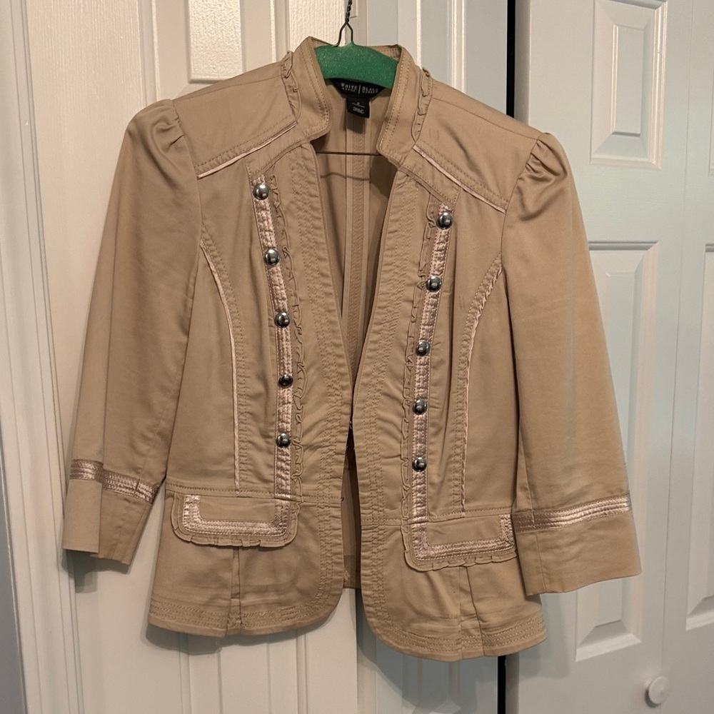 White House Black Market Beige Military-Style Button Blazer